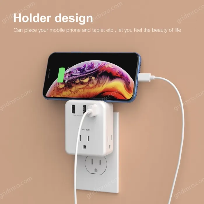 Wall Socket 3 AC Outlets Power Strip