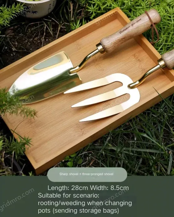 Cocoa tea gold tip shovel + three-pronged shovel