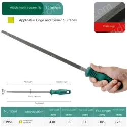 Medium tooth square file 12 inches with a total length of 430mm